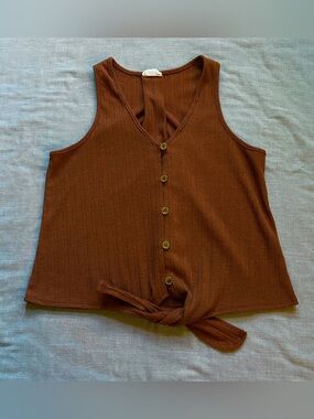 Cropped rust orange color tank top with tie in front